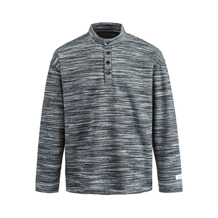 Herren Strukturierter Henley-Strickpullover mit Stehkragen und Melange-Struktur Drune