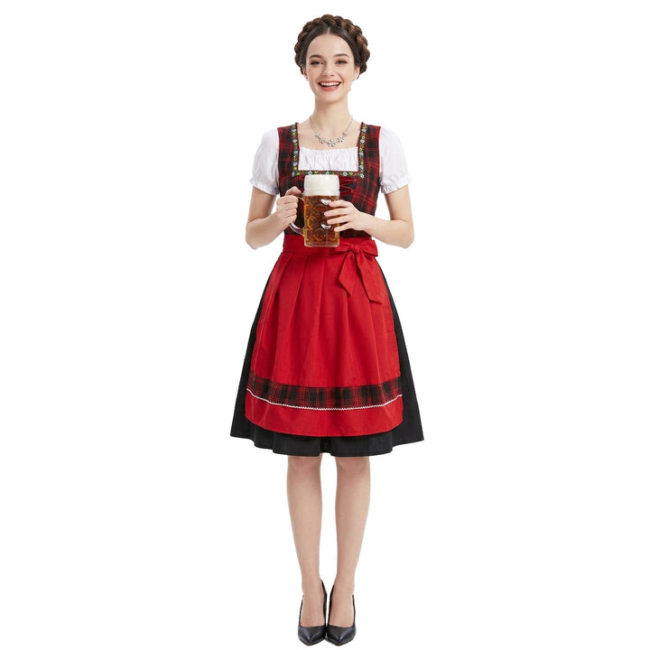 Damen nan klassisches Dirndlkleid mit Schnürmieder, Puffärmeln und knielanger Schürze Drune