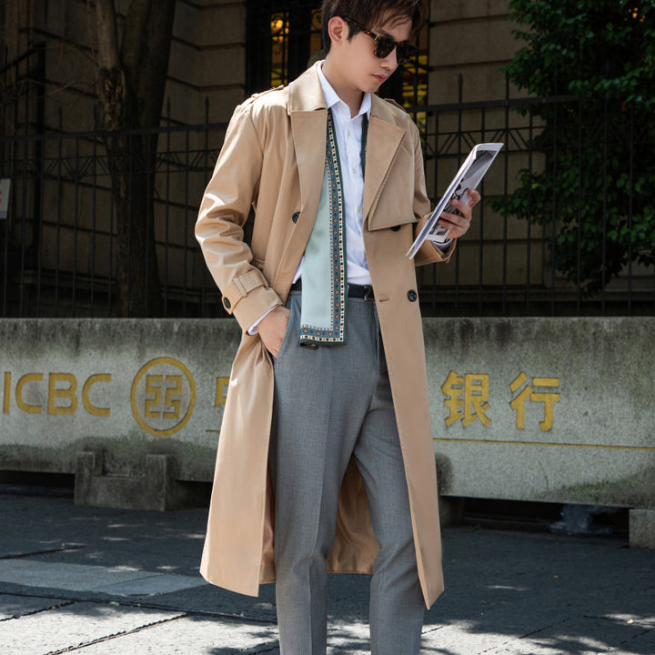 Herren Taillierter Trenchcoat aus wasserabweisendem Twill mit doppelreihiger Knopfleiste Drune