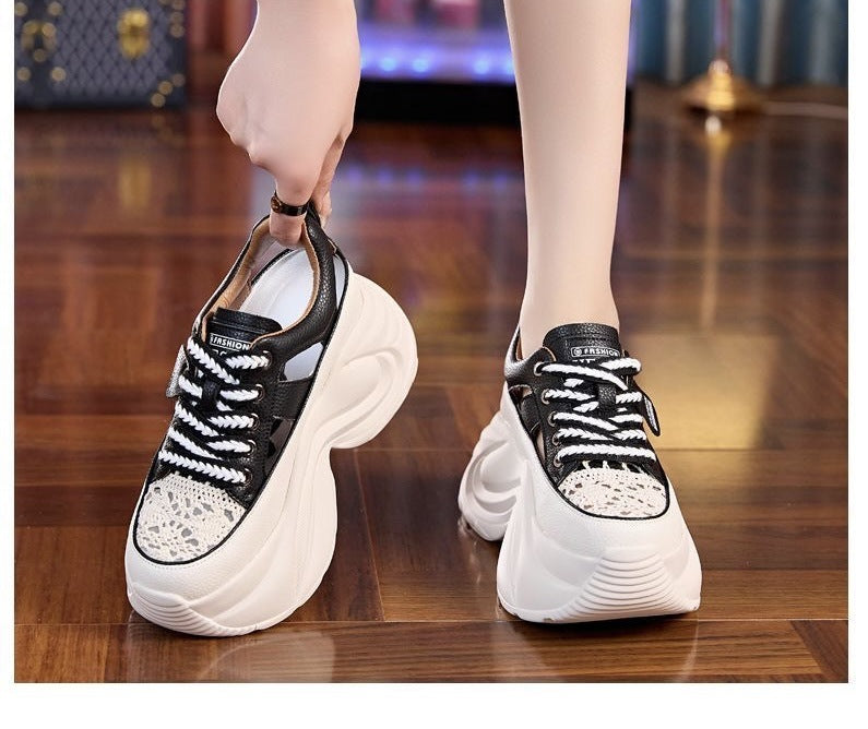 Damen Plateau-Sneaker mit luftiger Oberflächenstruktur und bequemer Dämpfung Drune