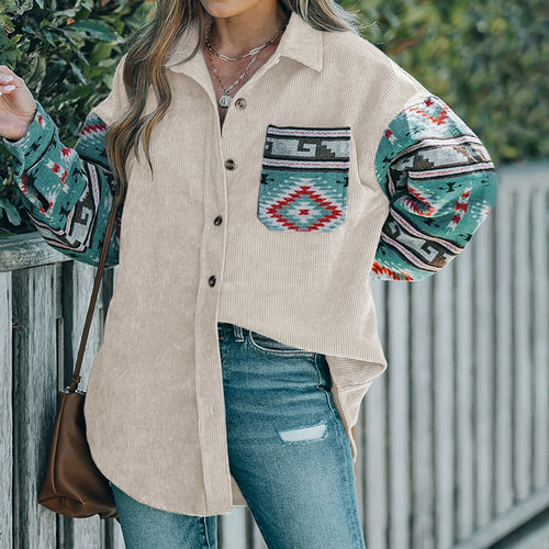 Damen Lässige Karo-Corduroy Hemdbluse Drune