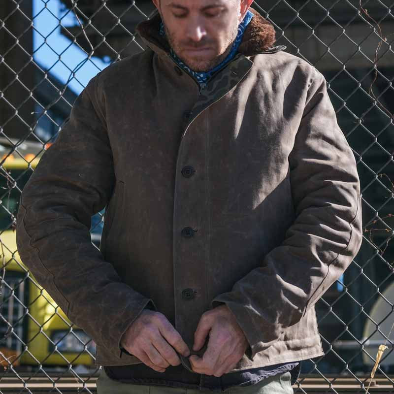 Herren Vintage-Wachsjacke mit Futter aus Kunstpelz Drune