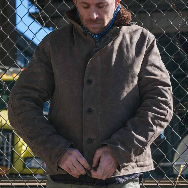 Herren Vintage-Wachsjacke mit Futter aus Kunstpelz Drune