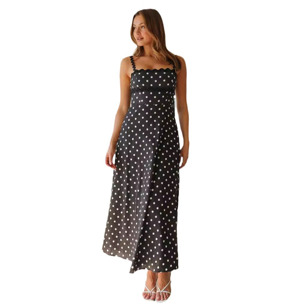Damen Maxikleid mit Spitze und verspieltem Polka-Dot-Muster Drune