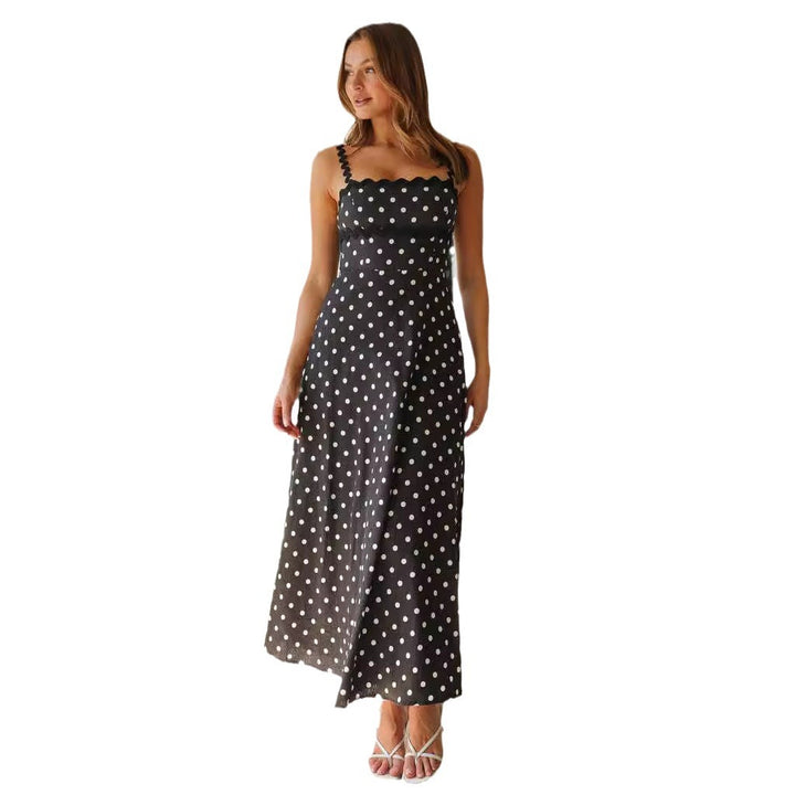 Damen Maxikleid mit Spitze und verspieltem Polka-Dot-Muster Drune