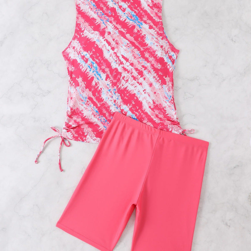 Damen Sportliches Tankini-Set mit modischem Wasserfarbmuster und bequemen Shorts Drune