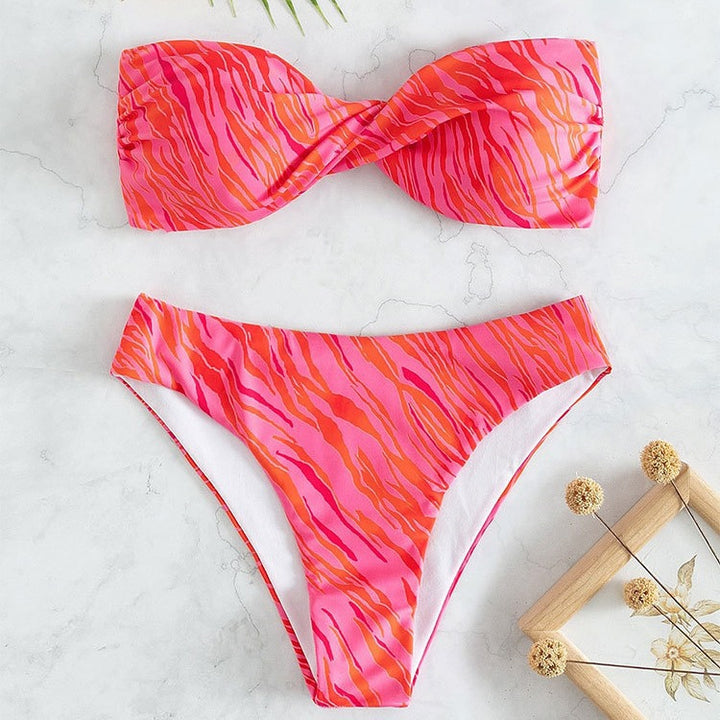 Damen Bandeau-Bikini mit modernem Leopardenmuster Drune
