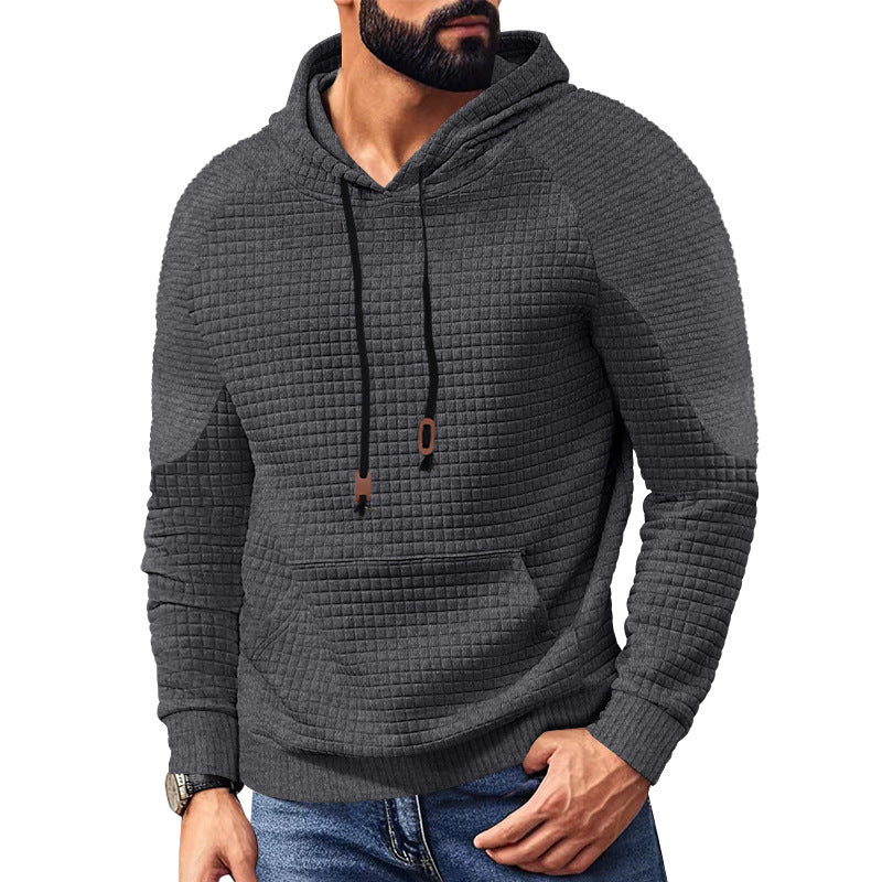 Herren nan Kapuzenpullover mit quadratischer Struktur, Raglanärmeln und Kängurutasche Drune