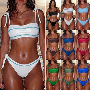 Damen Bandeau-Bikini mit eleganten Krawatten und zierlichem Design Drune