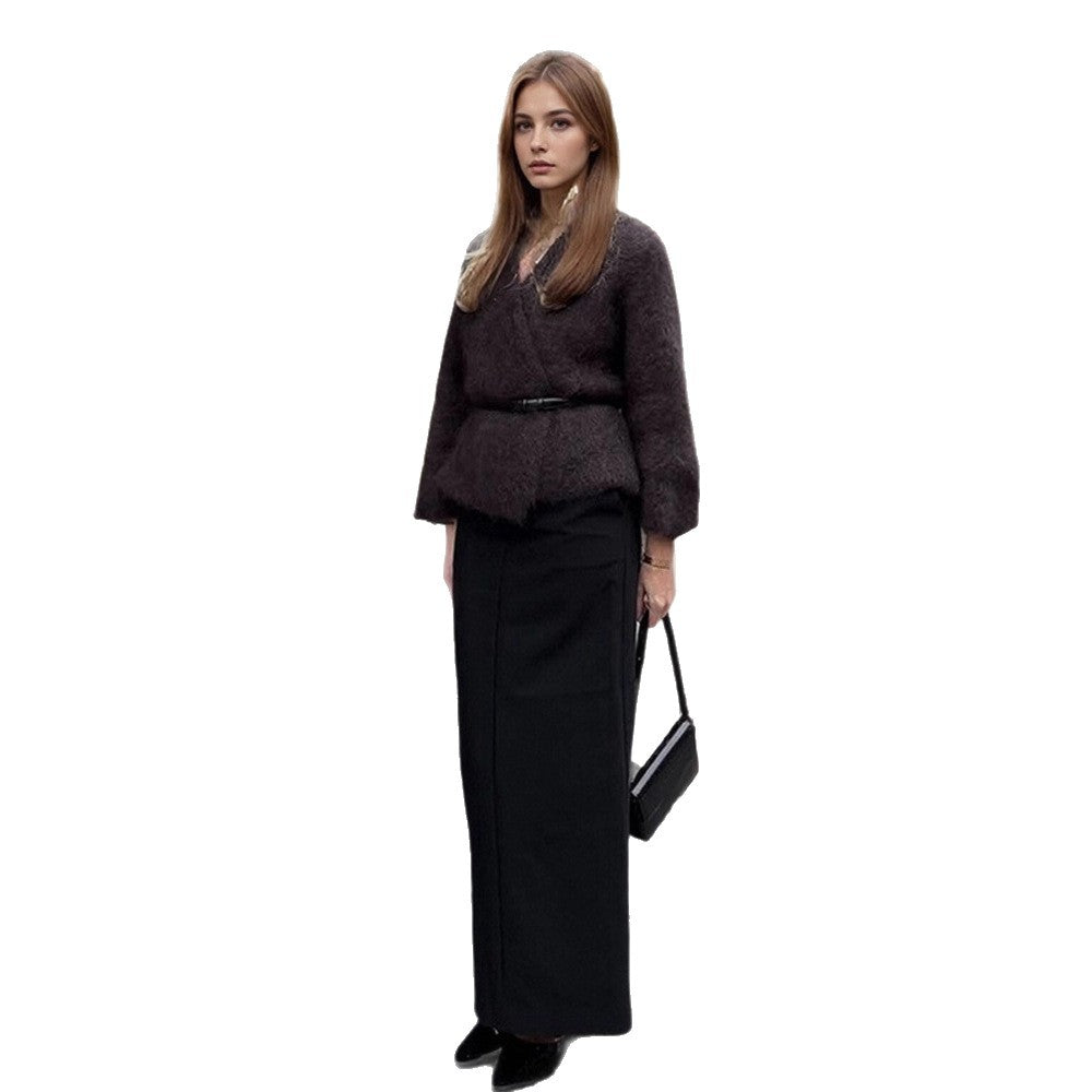 Damen Flauschiger Mohair-Pullover mit Ballonärmeln und leichtem Cropped-Schnitt Drune