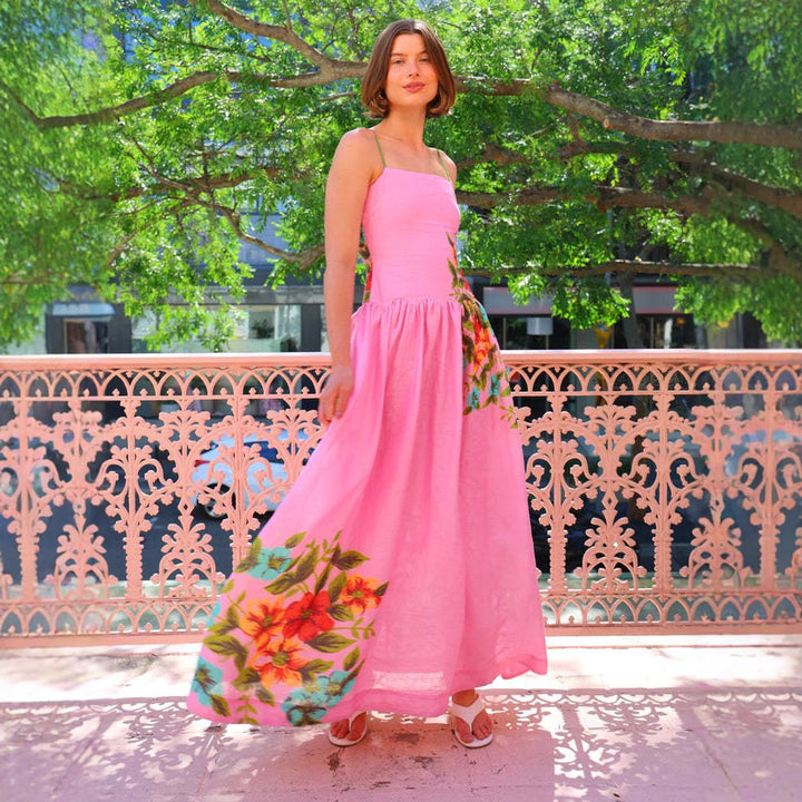 Damen Elegantes Maxikleid mit floralem Design und Schößchen Drune