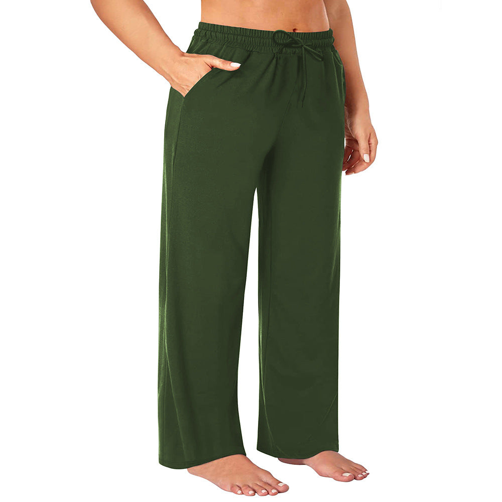 Damen Weite High-Waist Yogahose mit Leopardenmuster und Kordelzug Drune