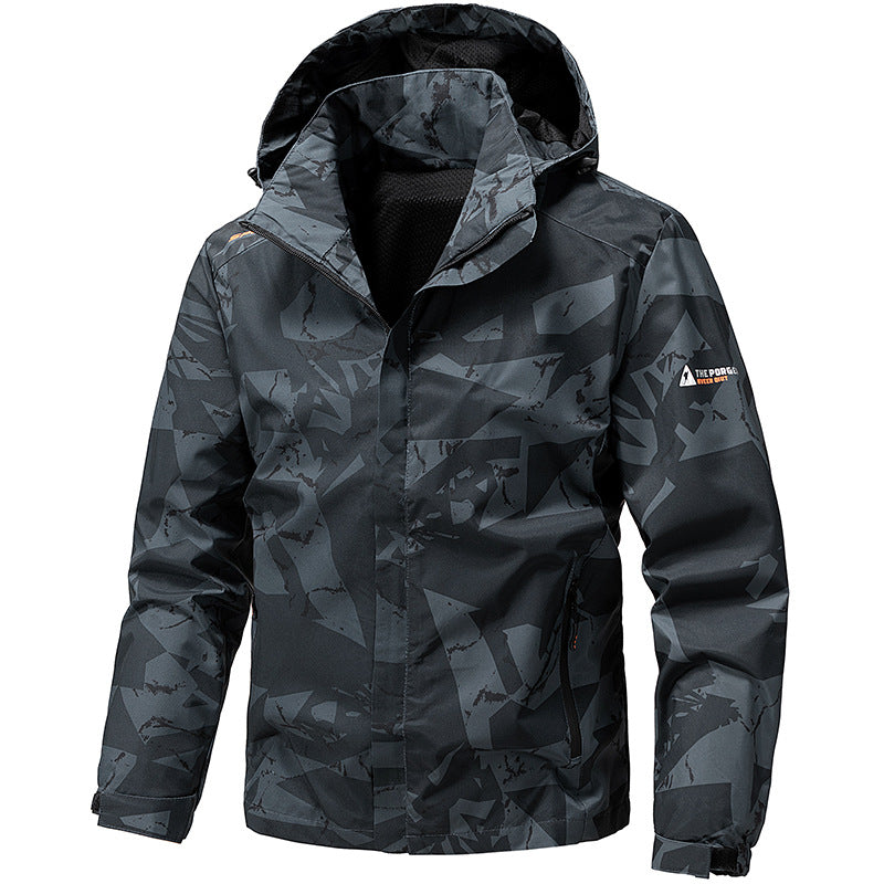 Herren wind- und wasserdichter Camo Regenblouson mit verschweißten Nähten und Mesh-Innenfutter Drune