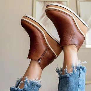 Damen Slip-On Ankleboots mit integriertem Keilabsatz, breiter Plateau-Laufsohle und seitlichem Reißverschluss Drune