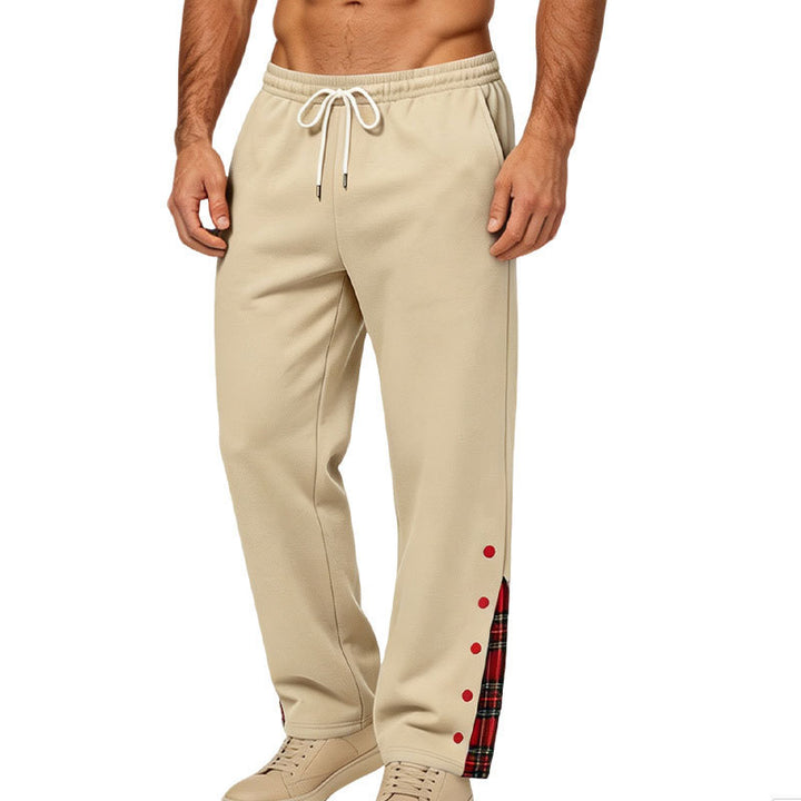 Herren weite Jogginghose mit Karobesatz und Druckknopf-Detail Drune