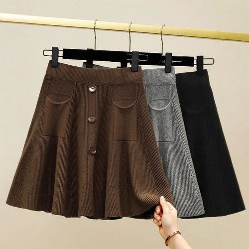 Damen Eleganter Strickrock mit Knöpfen Drune