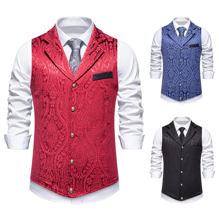 Herren Paisley-Jacquard Weste mit Schalkragen, tailliertem Schnitt und Zierknöpfen Drune