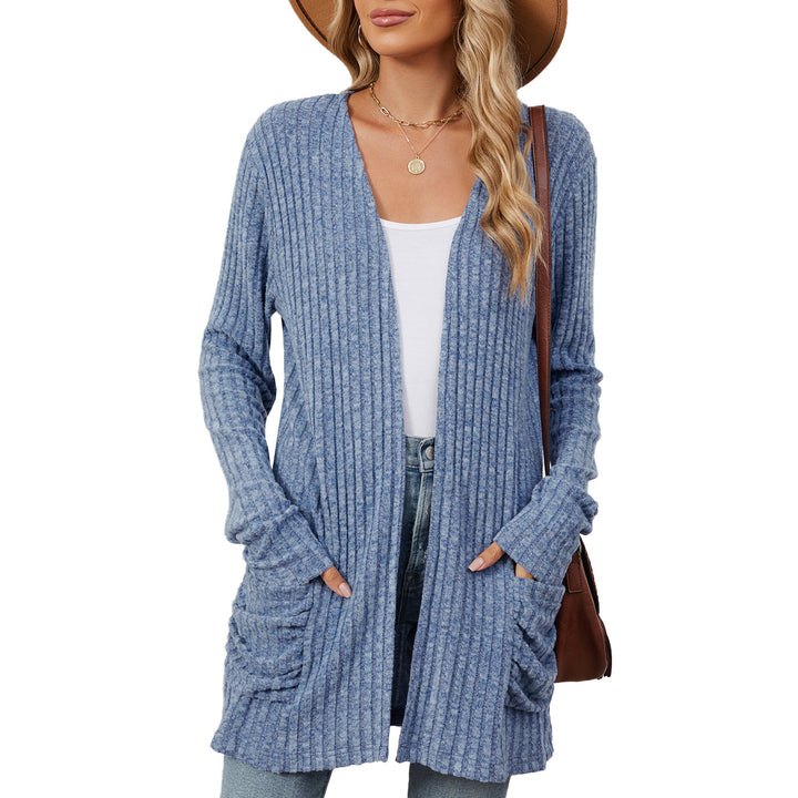 Damen lässige Strickjacke mit Rippstruktur und praktischen Taschen Drune