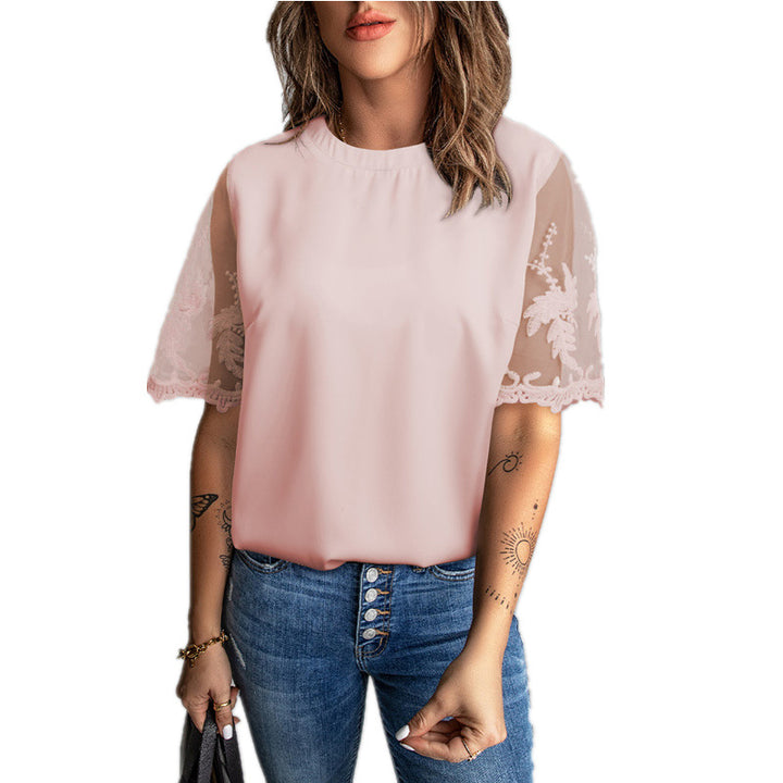 Damen Elegantes T-Shirt mit modischen Spitzenärmeln Drune