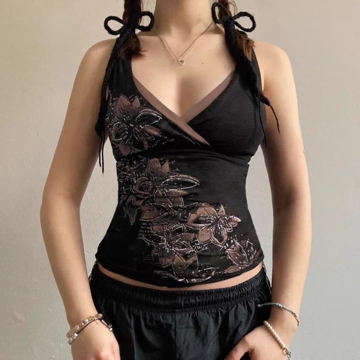 Damen-Top mit floralem Design und verstellbaren Trägern Drune