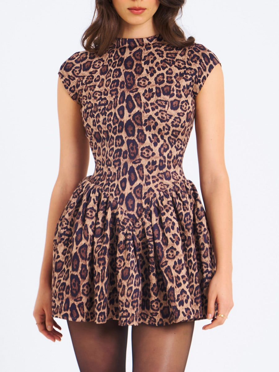 Damen verspieltes und figurbetontes Mini-Kleid mit Leopardenmuster Drune