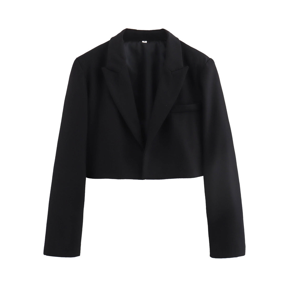 Damen nan kurzgeschnittener Cropped-Blazer mit Reverskragen, figurbetonter Taillierung und Brustleistentasche Drune