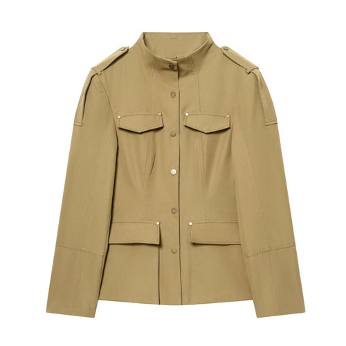 Damen Utility-Jacke mit Stehkragen, Pattentaschen und Schulterklappen Drune