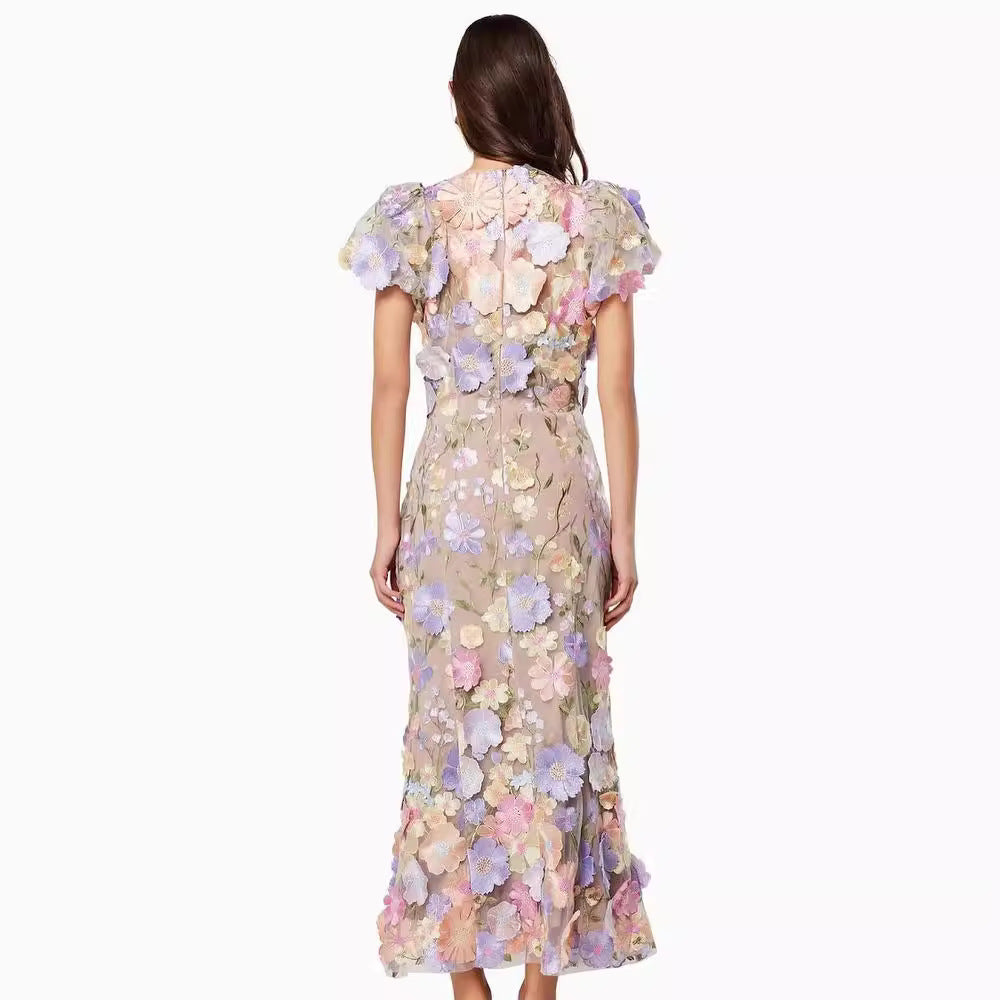 Damen Blumenkleid mit 3D-Blütenapplikationen Drune