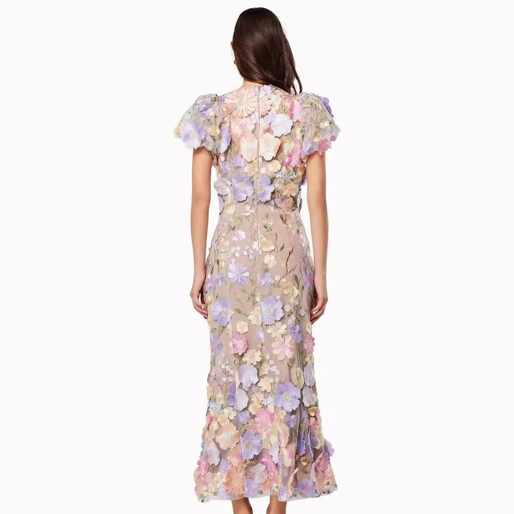 Damen Blumenkleid mit 3D-Blütenapplikationen Drune