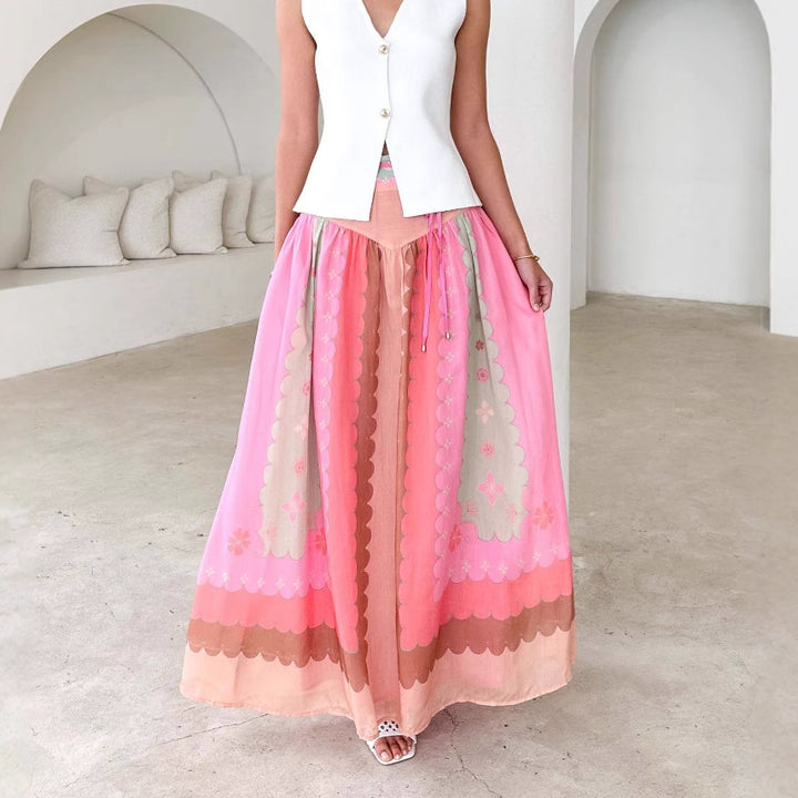 Damen Langer Boho-Rock mit floralem Design und Taillenzug Drune