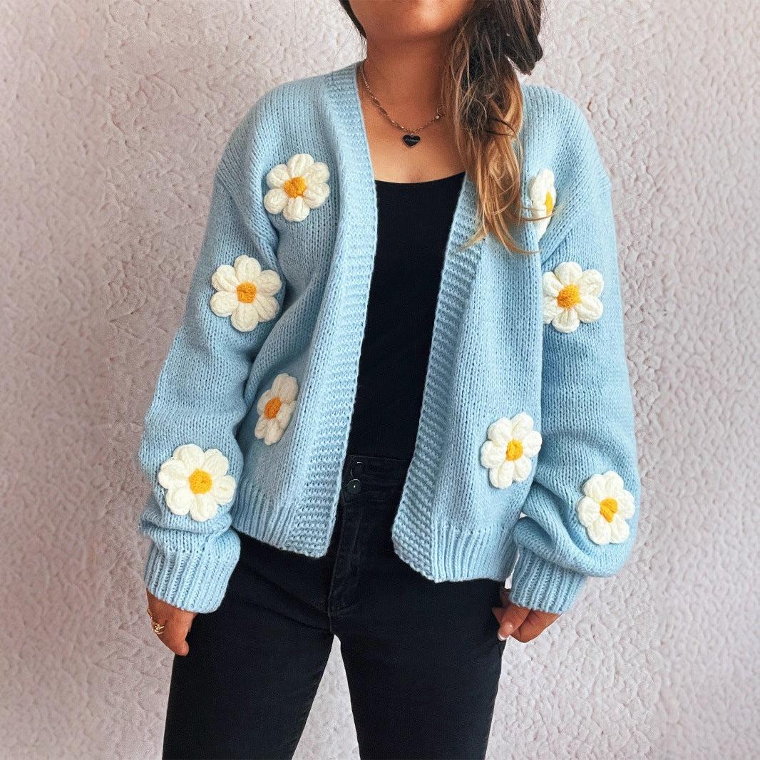 Damen Strickjacke mit floralen Applikationen Drune