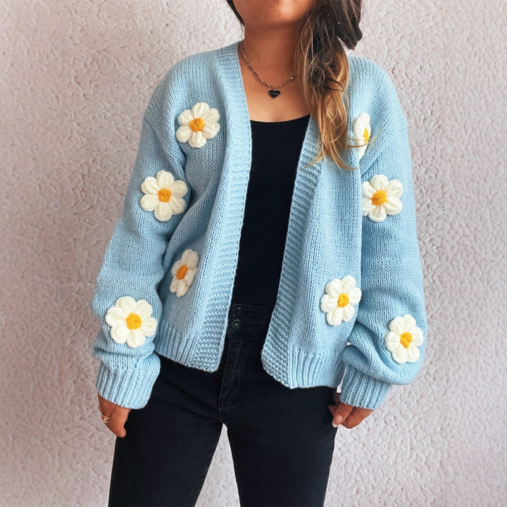 Damen Strickjacke mit floralen Applikationen Drune