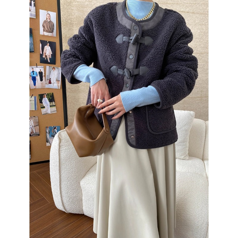 Damen kuschelige Fleecejacke mit dekorativen Knöpfen und elegantem Schnitt Drune