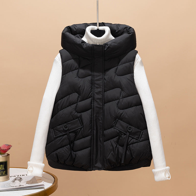 Damen Modische Steppweste mit Kapuze und eleganten Strickärmel Drune