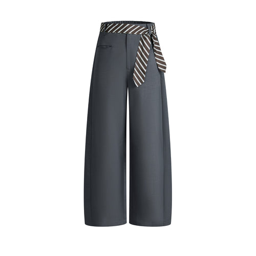 Damen Hochgeschnittene Palazzo-Culotte mit weitem Bein und gestreiftem Bindegürtel Drune