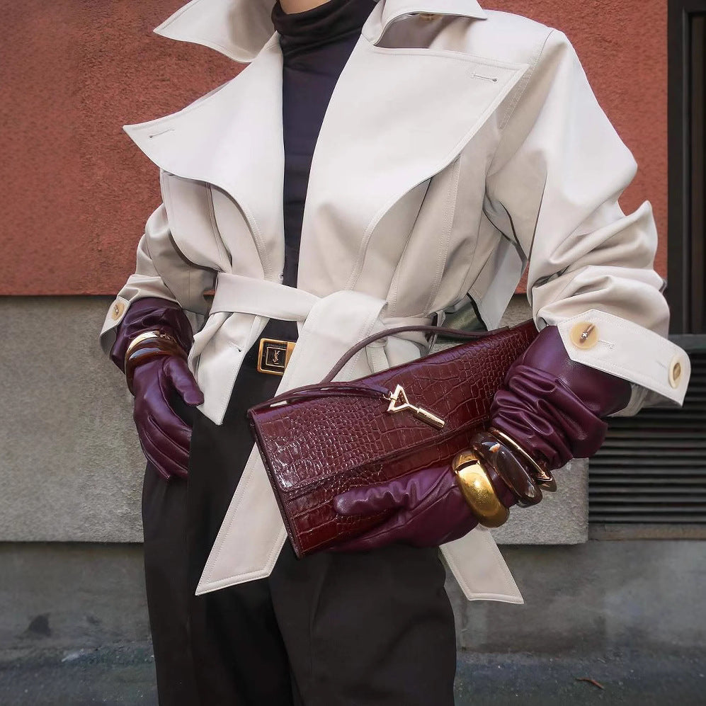 Damen stylischer Trenchcoat mit breitem Kragen und Gürteldetails Drune