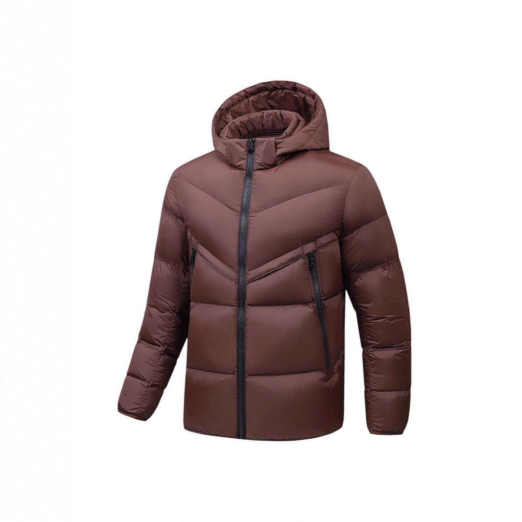 Herren Leichte Daunenoptik-Steppjacke mit Kapuze, winddichter Thermoisolierung und vertikalen Reißverschlusstaschen Drune