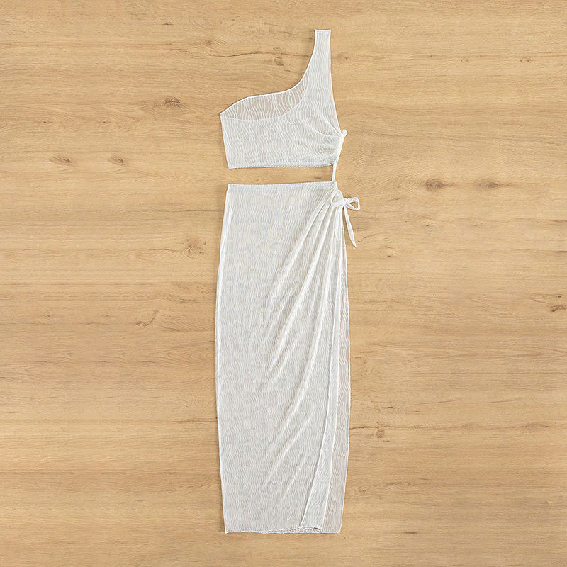 Damen asymmetrisches Crop-Top mit lässigem Midi-Rock Drune
