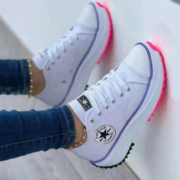 Damen  retro-inspirierte Canvas-Plateau-Sneaker mit verstärkter Zehenkappe und griffiger Profilsohle Drune
