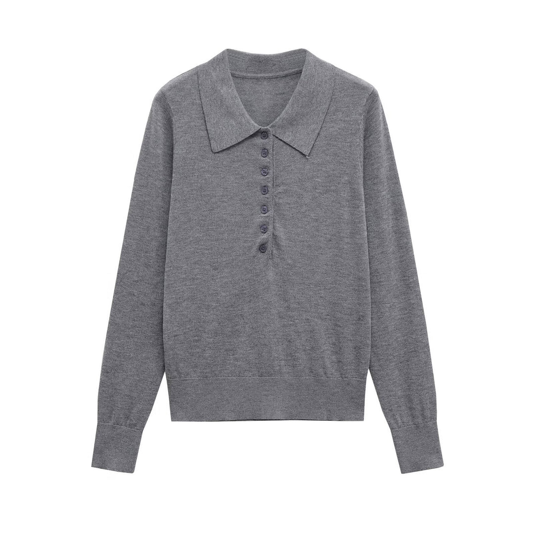 Damen Langarm-Pullover mit Polo-Kragen und knöpfbarem Ausschnitt Drune