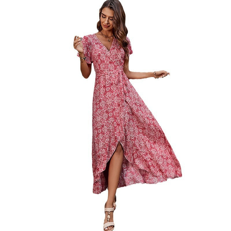 Damen Maxikleid mit asymmetrischem Saum und floralem Design Drune