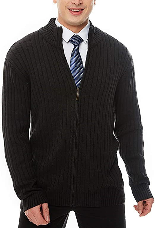 Herren Feinstrick-Cardigan mit durchgehendem Reißverschluss, Stehkragen und markanter Rippenstruktur Drune
