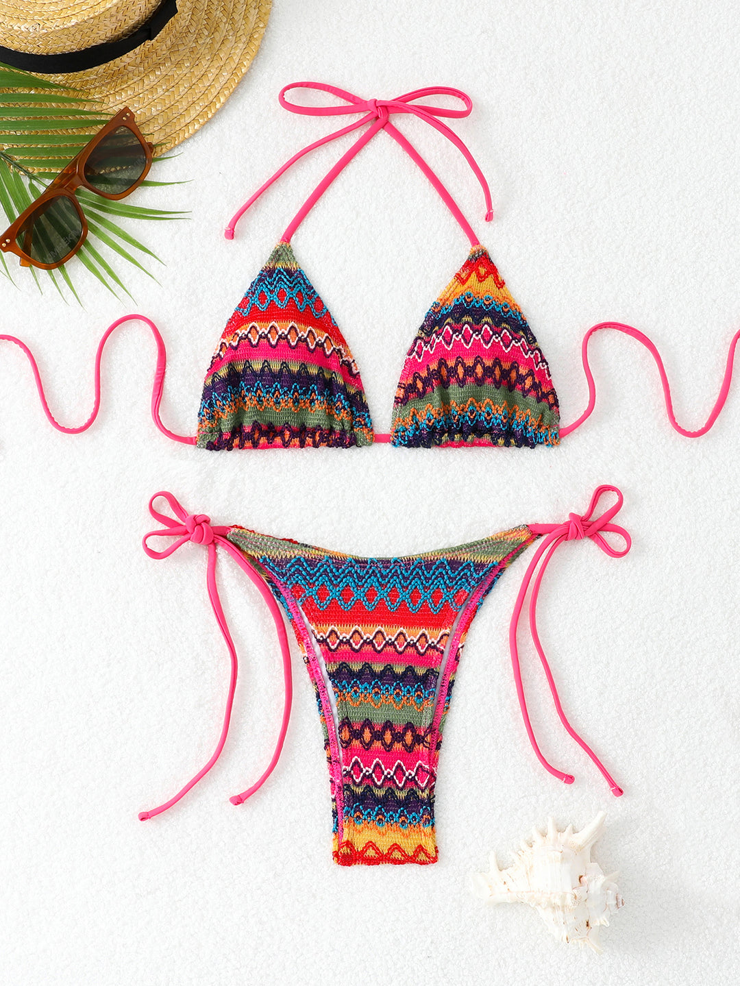 Damen Triangel-Bikini mit buntem Ethno-Muster Drune