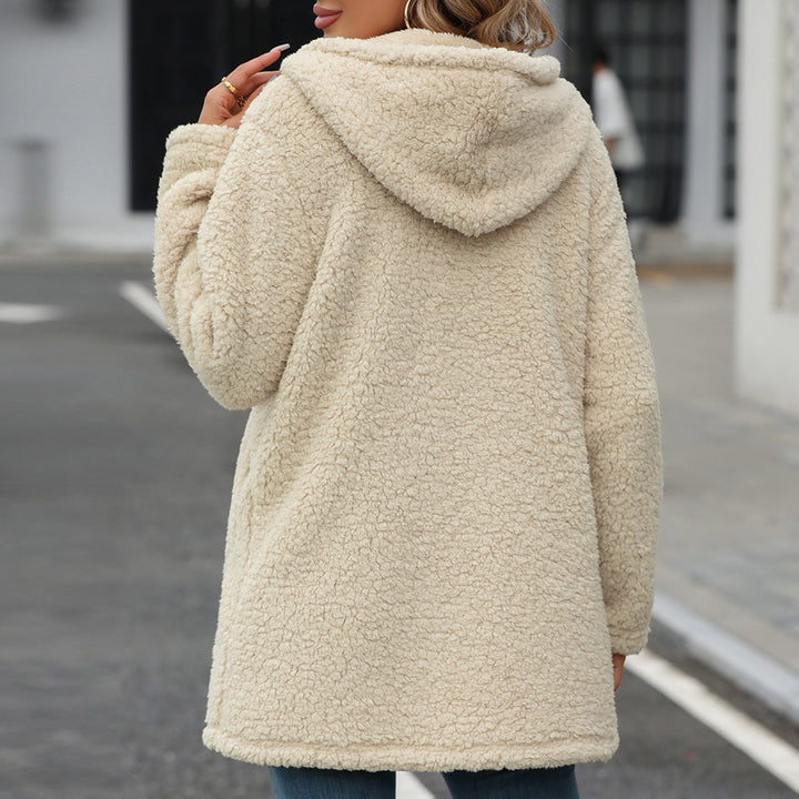 Damen Plüschige Oversize-Jacke mit Kapuze und Steppdetails Drune