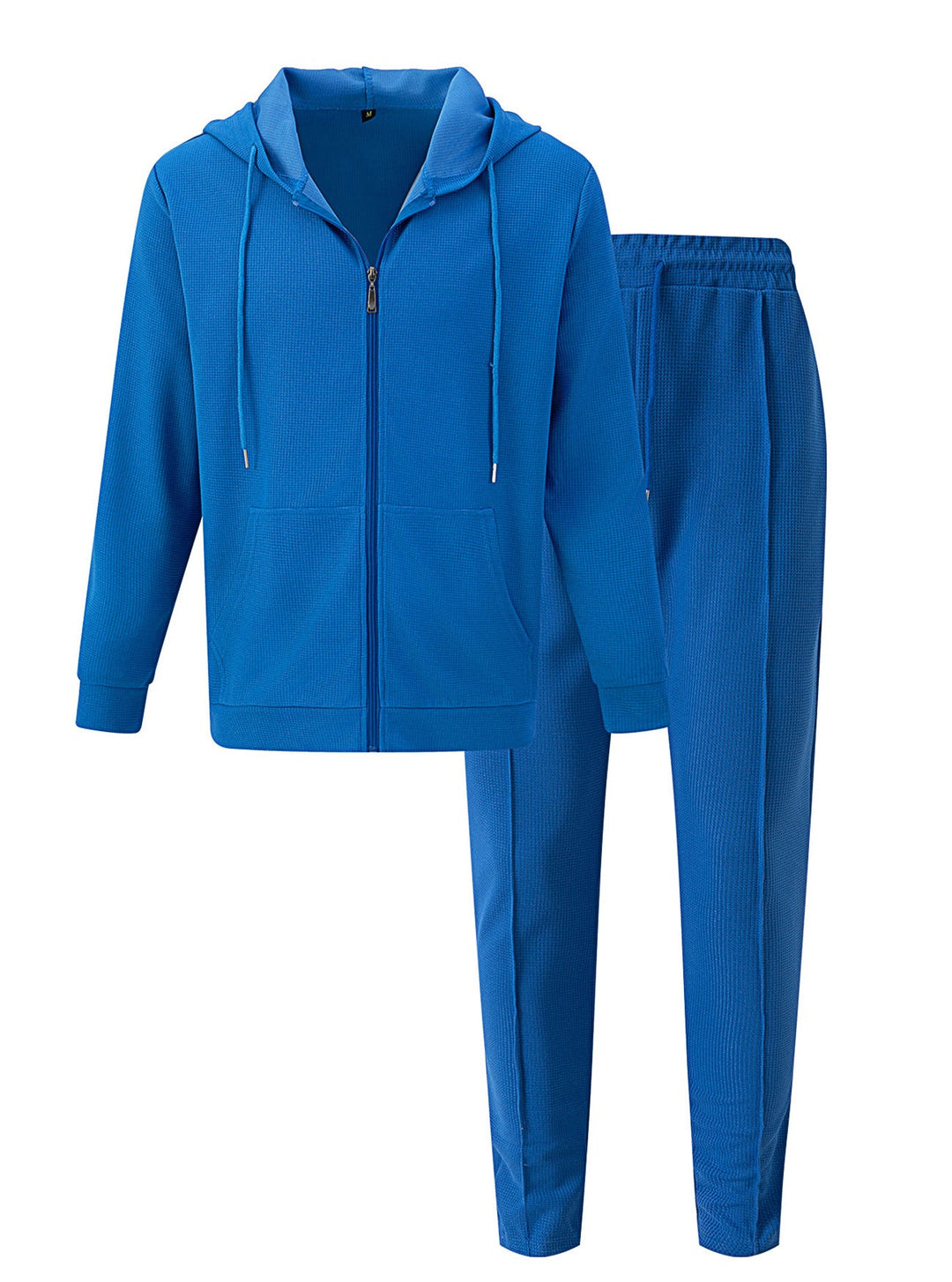 Herren nan Waffelstruktur-Jogginganzug mit Kapuzen-Zipjacke und konisch geschnittener Jogginghose Drune