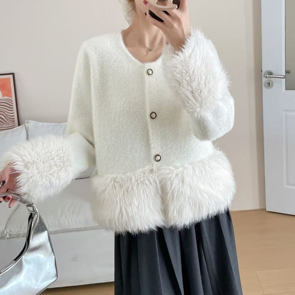 Damen Stilvolle und Flauschige Strickjacke Drune