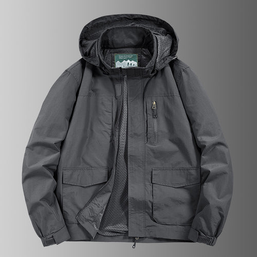 Herren Kapuzen-Outdoorjacke mit atmungsaktivem Meshfutter, wasserabweisender Ripstop‑Hülle & verdecktem Frontreißverschluss Drune
