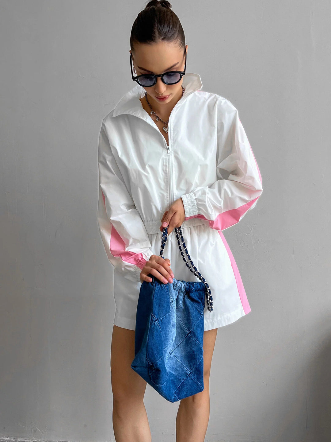 Damen Sportliches Windbreaker-Set mit elastischen Shorts Drune