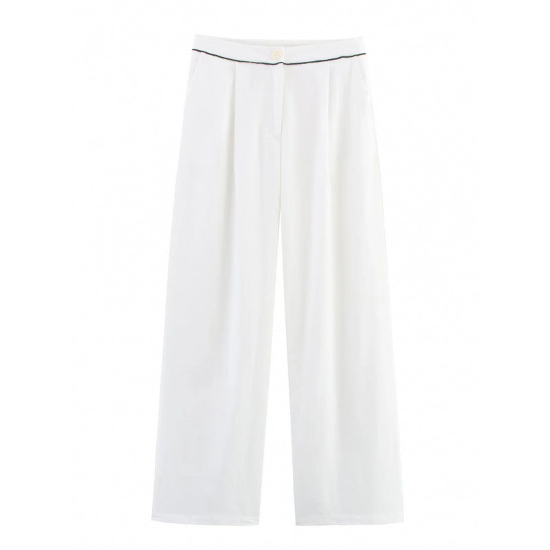 Damen weite Hochkannt-Hose mit eleganter Bundverzierung Drune
