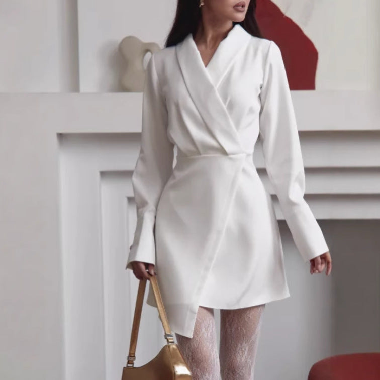 Damen Wickelkleid mit elegantem V-Ausschnitt und langen Ärmeln Drune